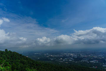 Blue sky and cloud with meadow tree. Plain landscape background for summer poster of thailand.