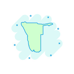 Vector cartoon Namibia map icon in comic style. Namibia sign illustration pictogram. Cartography map business splash effect concept.
