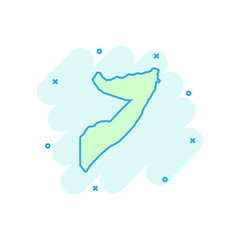 Vector cartoon Somalia map icon in comic style. Somalia sign illustration pictogram. Cartography map business splash effect concept.