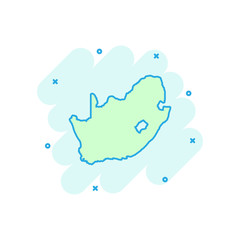 Vector cartoon South Africa map icon in comic style. South Africa sign illustration pictogram. Cartography map business splash effect concept.