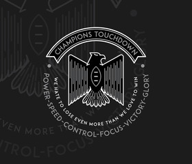 American Football badge with winner quotes white on black
