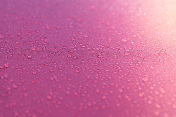 Water drops background  on the fabric color pink with copy space for text.