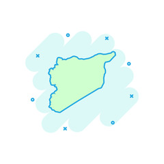 Vector cartoon Syria map icon in comic style. Syria sign illustration pictogram. Cartography map business splash effect concept.