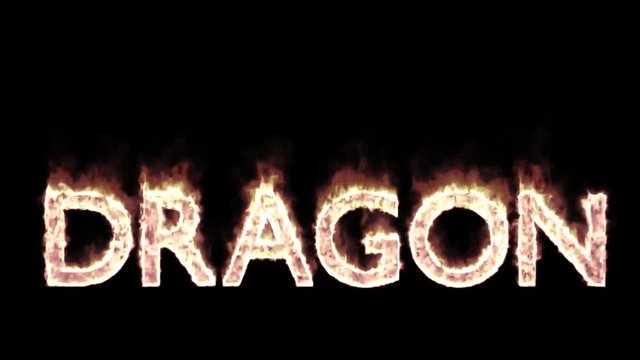 Animated burning or engulf in flames all caps text dragon. Fire has transparency and isolated and easy to loop. Black background, mask included.