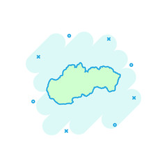Vector cartoon Slovakia map icon in comic style. Slovakia sign illustration pictogram. Cartography map business splash effect concept.