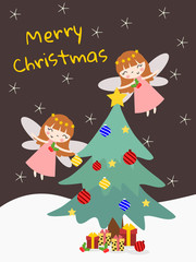 Cute Angles and Christmas tree background.