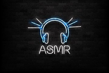 Vector realistic isolated neon sign of ASMR logo for decoration and covering on the wall background.