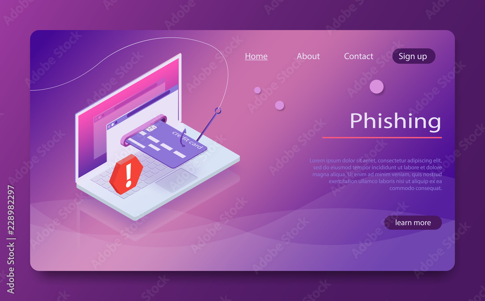 Poster isometric 3d laptop credit card cvv password phishing. isometric vector internet hacker attack and p