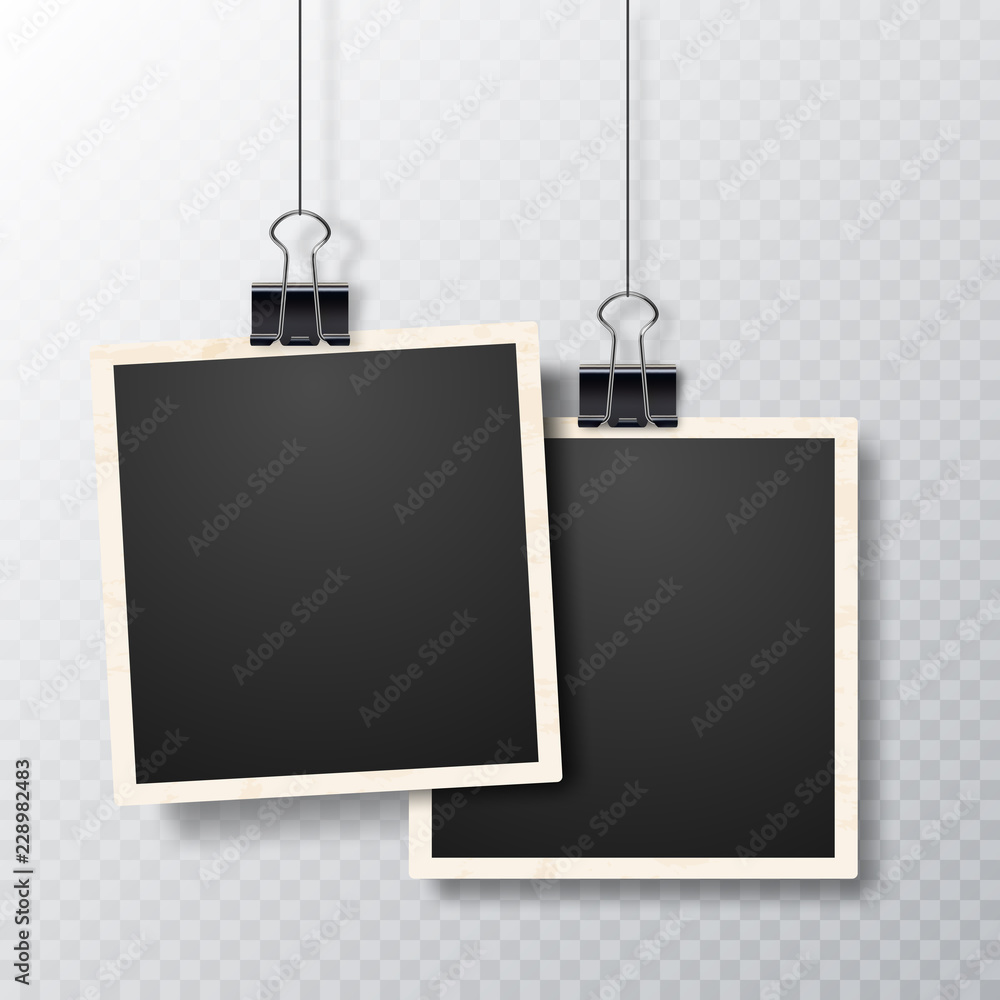 Aufkleber retro realistic vector photo frame placed on transparent background. picture frames with shadow hang