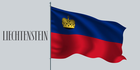 Liechtenstein waving flag on flagpole vector illustration