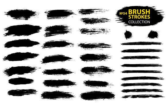 Large set different grunge brush strokes. Dirty artistic design elements isolated on white background.