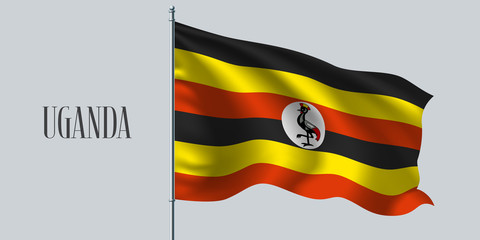 Uganda waving flag on flagpole vector illustration
