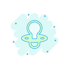 Vector cartoon baby pacifier icon in comic style. Child toy nipple sign illustration pictogram. Pacifier business splash effect concept.