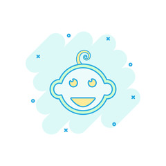 Vector cartoon newborn baby face icon in comic style. Child sign illustration pictogram. Baby business splash effect concept.