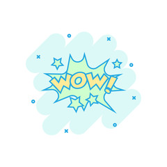 Vector cartoon wow comic sound effects icon in comic style. Sound bubble speech sign illustration pictogram. Wow business splash effect concept.