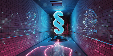 Law paragraph digital hologram in underground 3D rendering