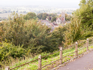Fototapeta na wymiar shaftesbury dorset beautiful green landscape view outside vista horizon overcast nature church