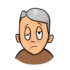 Senior mature unhappy man with distorted facial features. Stroke, stress, sickness. Flat design icon. Colorful flat vector illustration. Isolated on white background.