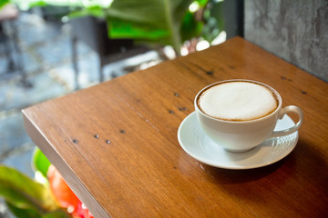 hot latte close up at coffee shop