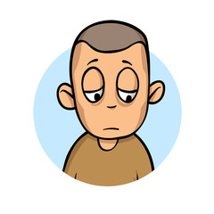 Young suffering sad man is sick. Hunger, sickness, weight loss. Colrful flat vector illustration. Isolated on white background.