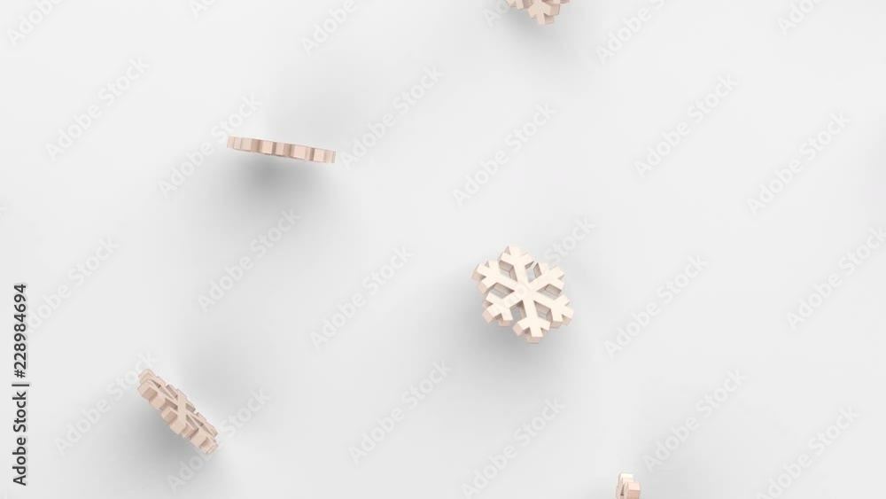 Poster abstract 3d rendering of flying snowflakes shapes. cgi looped animation. winter motion background de