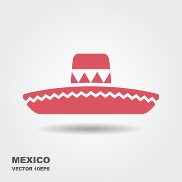 Mexican Sombrero Hat Flat Vector Icon With Shadow