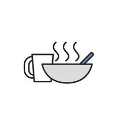 Cup and bowl. Meal outline icon. Cartoon design icon. Colorful flat vector illustration. Isolated on white background.