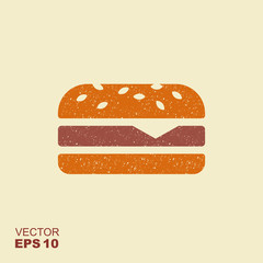 Burger sandwich flat icon in flat style with scuffed effect