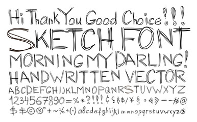 Sketch font. Alphabet handwritten, comic strip style.