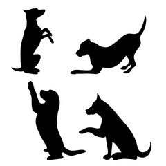 Vector silhouette of dog set on white background.