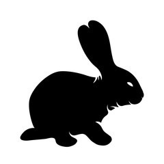 Vector silhouette of rabbit on white background.