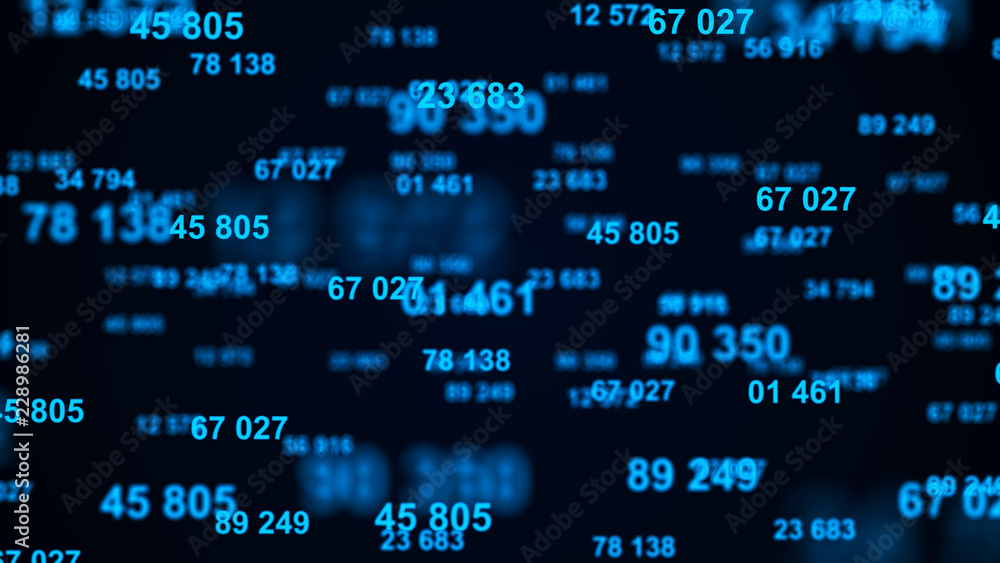 Poster Digital blue background. Information code. Binary computer code. 3d rendering
