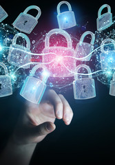 Web security protection interface used by businesswoman 3D rendering