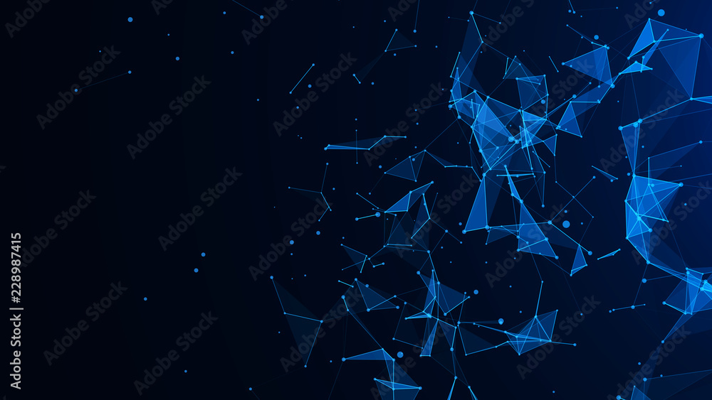 Aufkleber Abstract digital blue background. Plexus effect. Network connection structure. Science background. 3D rendering.