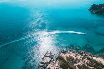 Aerial view of the coastline in Halkidiki, Greece