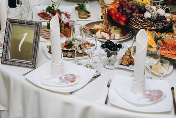 wedding or other festive table with different dishes