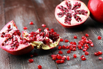 Ripe and juicy pomegranate. Red organic pomegranate.