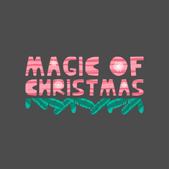 Christmas and New Year elements with lettering. Vector flat design with texture