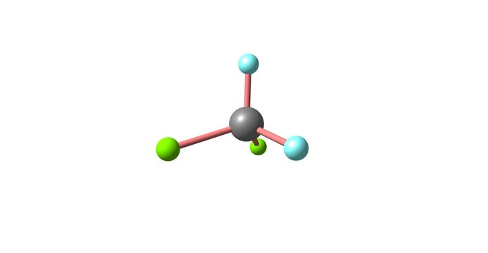 Dichlorodifluoromethane molecular structure isolated on white