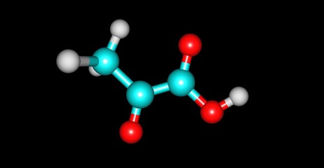 Pyruvic acid molecular structure isolated on black