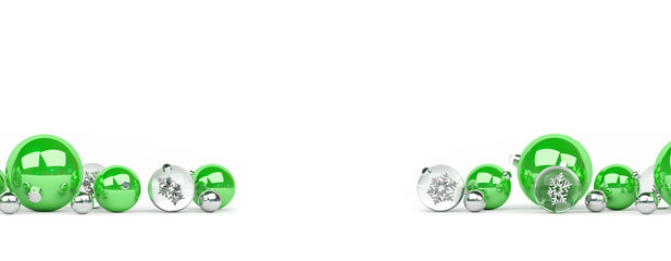 Green and white christmas baubles isolated 3D rendering