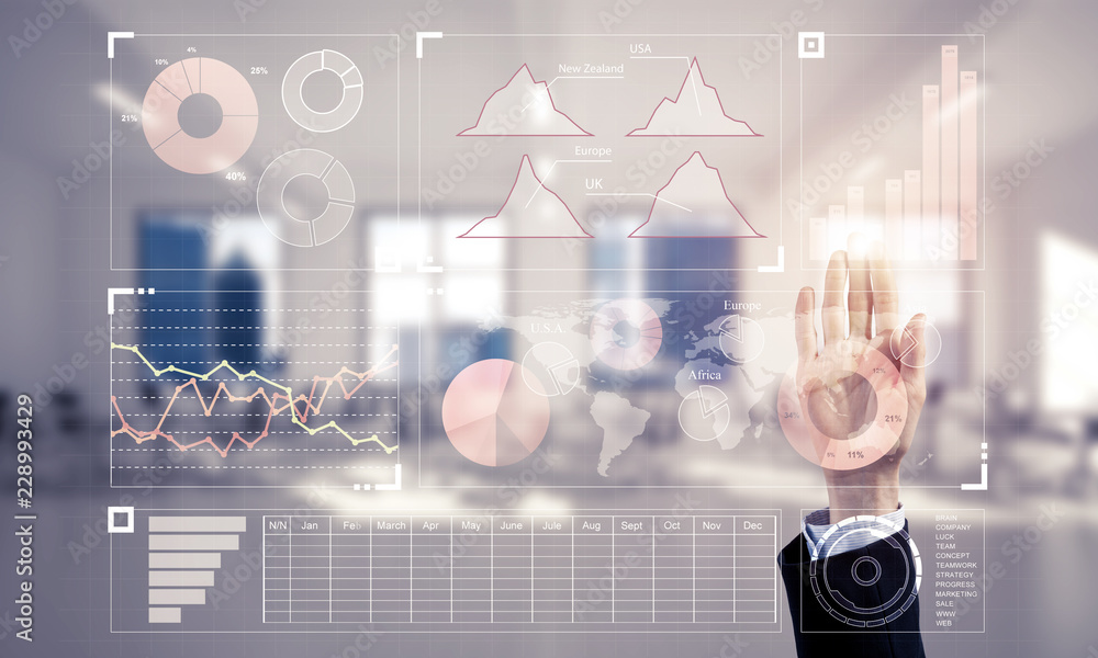 Aufkleber concept of using modern technologies for business globalization