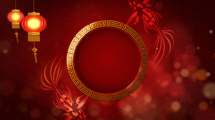 Chinese New Year also known as the Spring Festival. Digital particles loop background with Chinese ornament and decorations