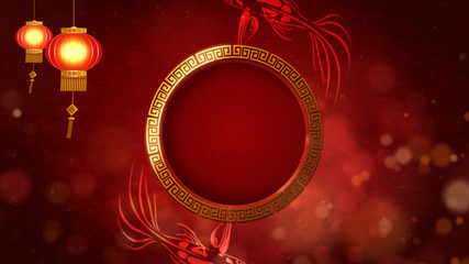 Chinese New Year also known as the Spring Festival. Digital particles loop background with Chinese ornament and decorations