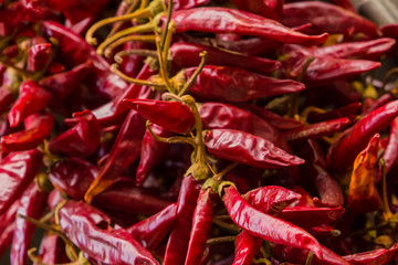 burgundy red background dry pods chili sharp sauce base traditional seasoning asia india lot fruit...