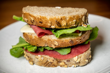 Homemade Ham Sandwich With Rocket Leaves
