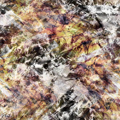 Watercolor background with floral pattern, splash of abstract paint, fashionable art background, shawl. Orchid flowers, poppy, tulip, cornflower, gladiolus, peony, rose, field or garden flowers.