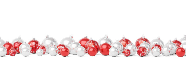 Red and silver christmas baubles isolated 3D rendering