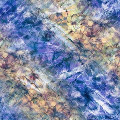 Watercolor background with floral pattern, splash of abstract paint, fashionable art background, shawl. Orchid flowers, poppy, tulip, cornflower, gladiolus, peony, rose, field or garden flowers.