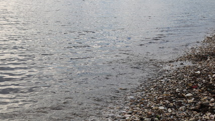 蒲郡 竹島園地の海岸波打ち際 夕方